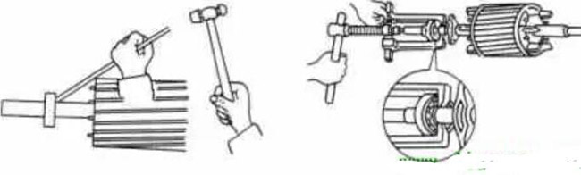 圖1-1-3使用拉拔器拆卸軸承。圖1-1-4取下軸承的絲錐